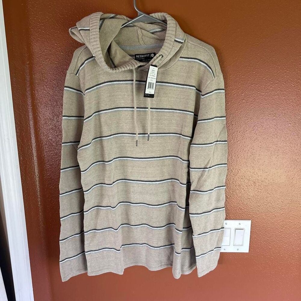 NEW Retrofit XL Mens tan striped hoodie